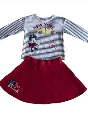 Disney Minnie Mouse Girls 2T 2-Piece Skirt Set New York Graphic Red Outfit